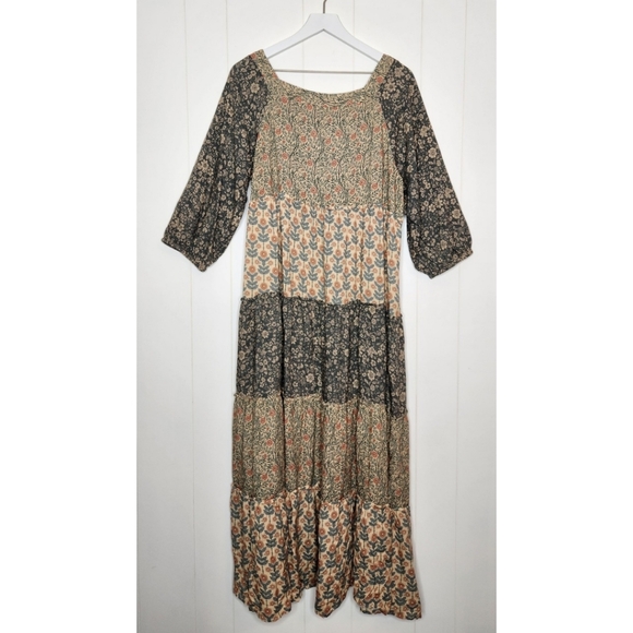 Natural Life Berkley Sage Bloom Long Sleeve Tiered Maxi Dress Women's Size XL - Picture 6 of 9